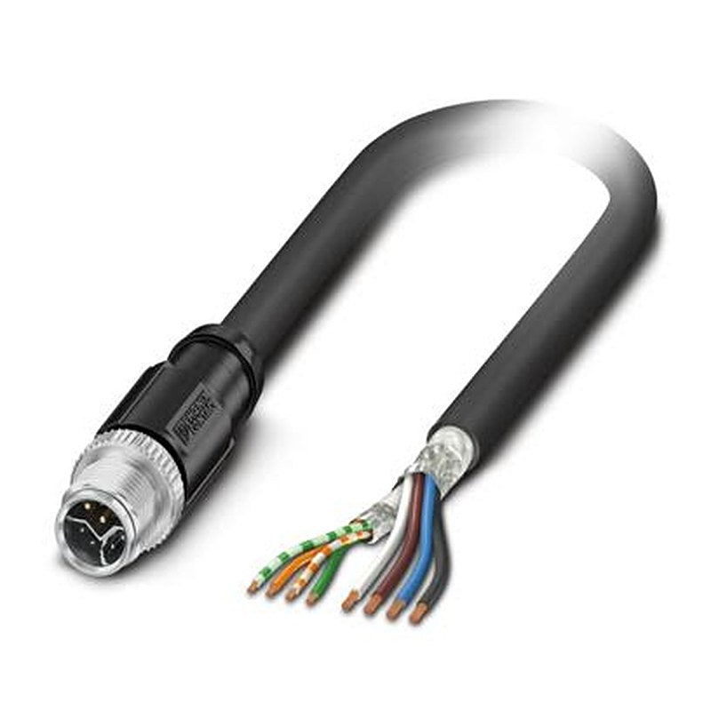 Phoenix Contact Free Ends, M12, 1 m Ethernet Cable, Black Screened Polyurethane Sheath