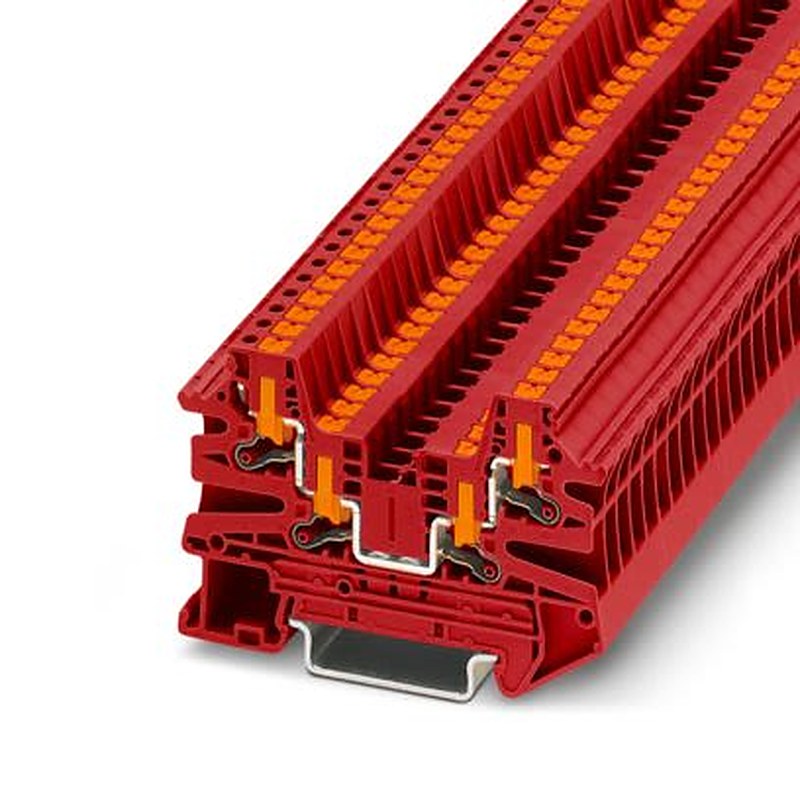 Phoenix Contact 1291506 PTV Series Feed Through Terminal Block Red, 2.5mm², 1-Level, Push-in, IECEx, UKCA-EX, ATEX, EAC