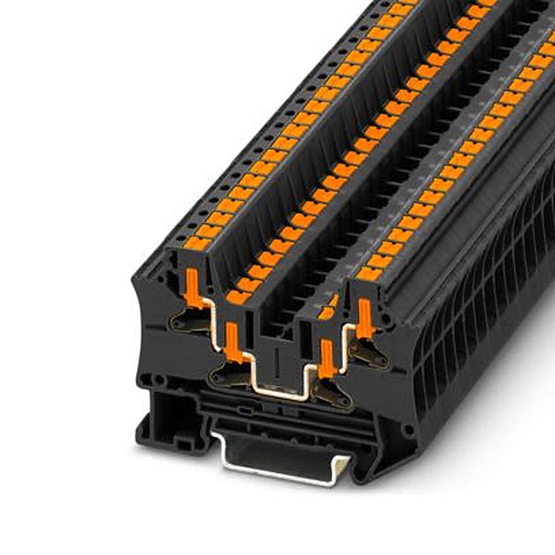 Phoenix Contact 1291898 PTV 4-QUATTRO BK Series Feed Through Terminal Block Black, 4mm², 1-Level, Push-in, ATEX,
