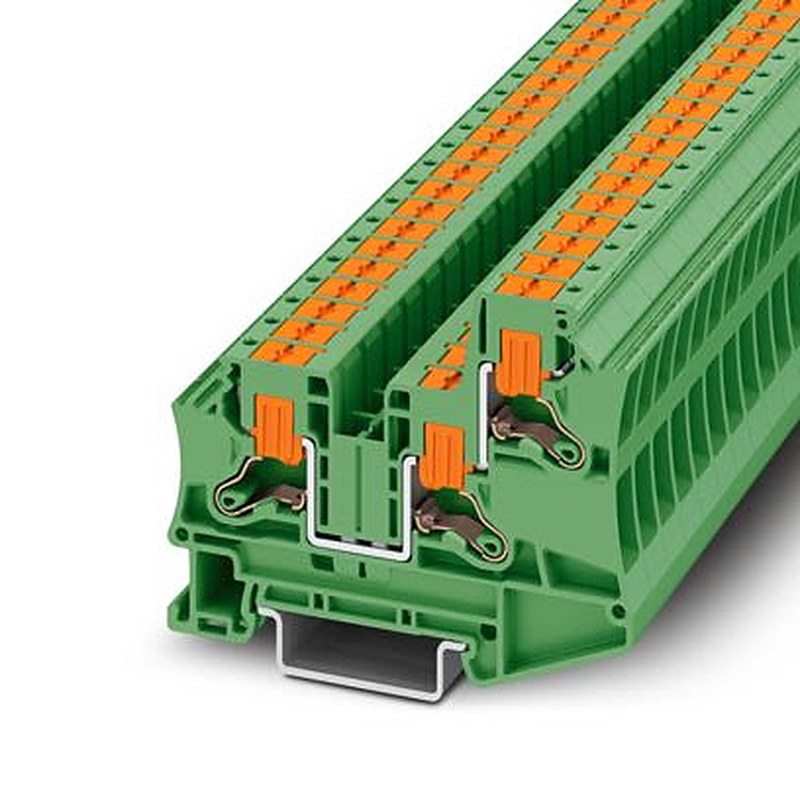 Phoenix Contact 1291919 PTV 6-TWIN GN Series Feed Through Terminal Block Green, 6mm², 1-Level, Push-in, ATEX, EAC Ex,