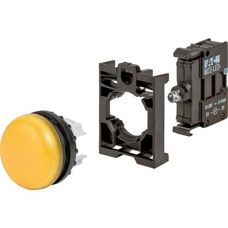 Eaton, Eaton Moeller, Flush, Panel Yellow LED Indicator, 22.5 mm Cutout, IP67, IP69K, Round, 230V ac