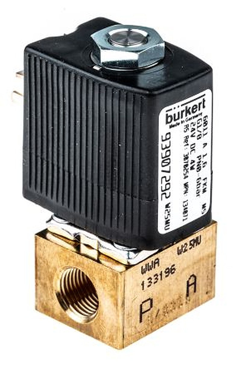 Burkert Solenoid Valve 134071, 2 Port, NC, 24V dc 3.18 mm, 3.18 mm