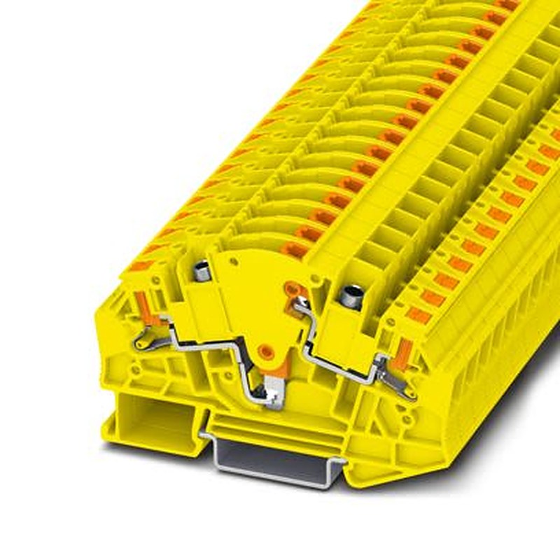 Phoenix Contact 1350421 PTVME 6/S-P YE Series Test Disconnect Terminal Block Yellow, 6mm², 2-Level, Push-in