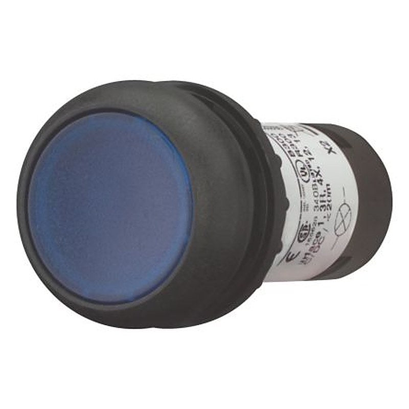 Eaton Illuminated Push Button Switch, Maintained, 22.5 mm Cutout, 1 NO, Blue LED, IP67, IP69K 120 V ac