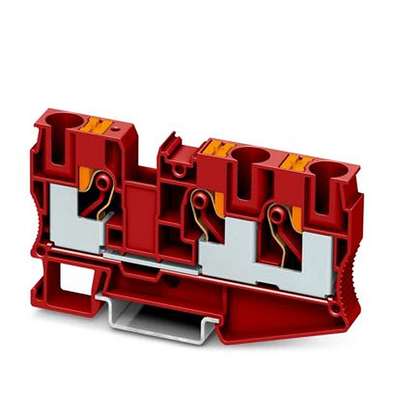 Phoenix Contact 1375409 PT 10-TWIN RD Series Feed Through Terminal Block Red, 10mm², 1-Level, Push-in, IECEx, ATEX