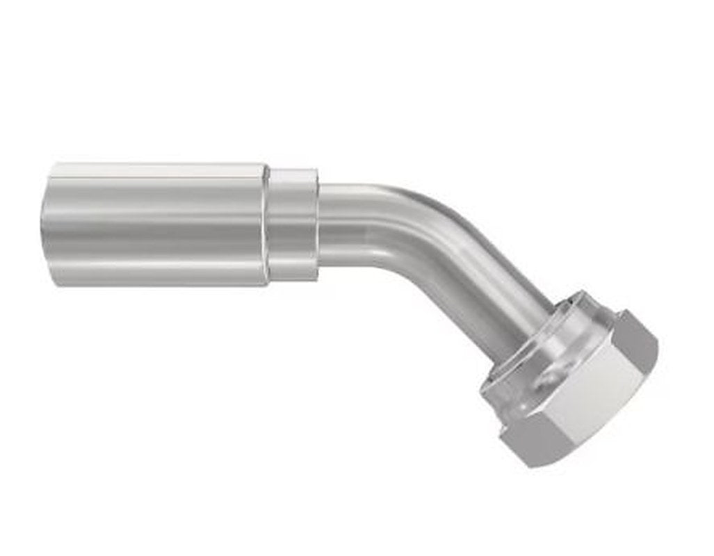 Parker, 13777-20-20 Steel Hydraulic Fitting, Female DKJ, JIC, 45 °, Crimp 1.25in