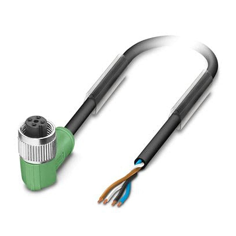 Phoenix Contact Male 4 way Free Cable End to Female 4 way Angled Socket M12 Sensor Actuator Cable, 2 m