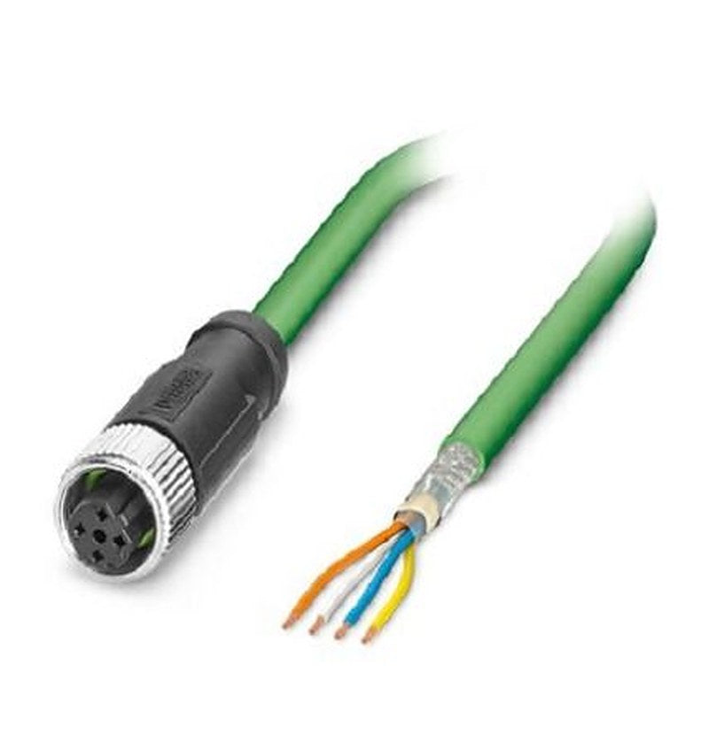 Phoenix Contact, 1 m Cat5 Cat5 Cable, Green M12 to Female Free Cable End Polyvinyl Chloride Sheath, Shielded