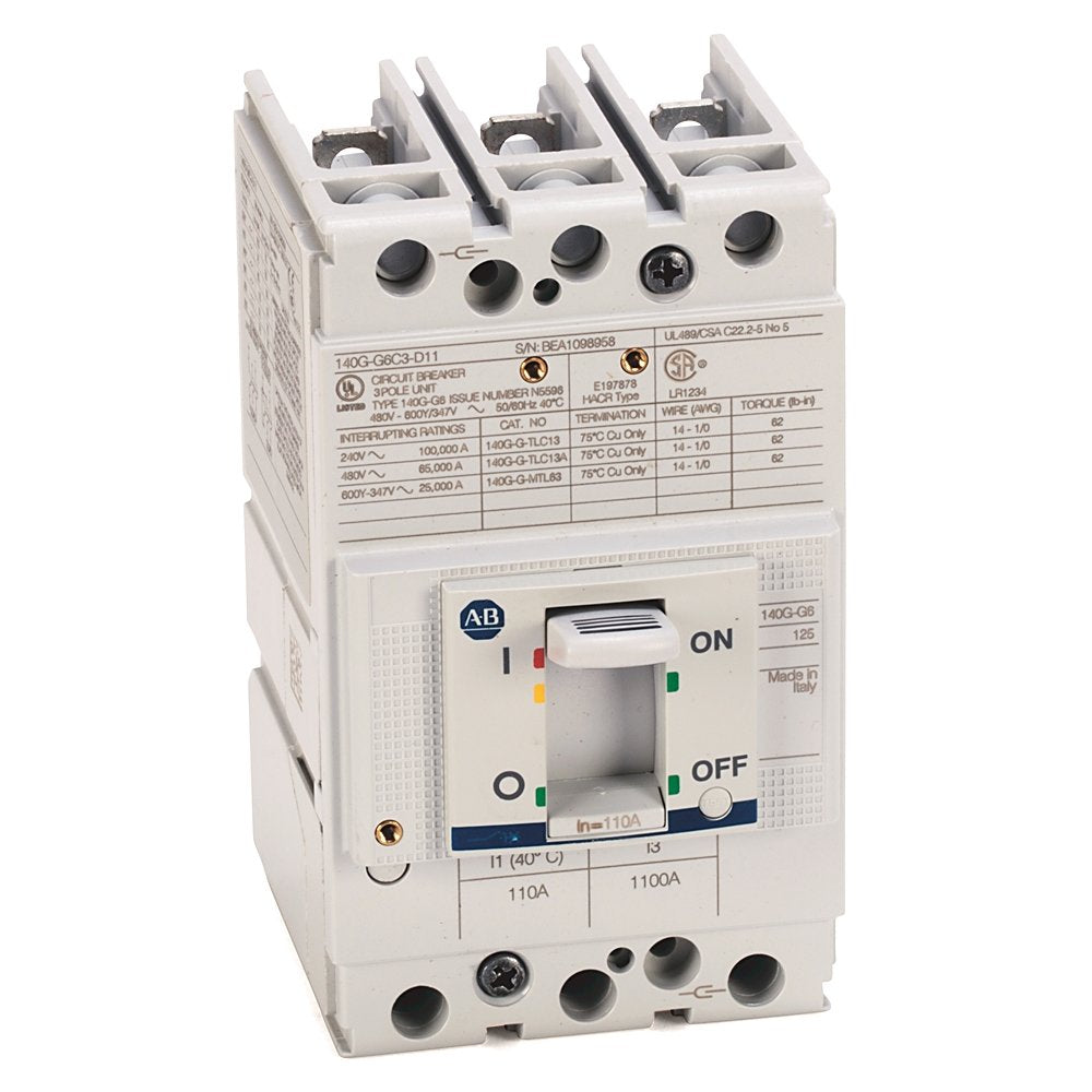 140G - Molded Case Circuit Breaker, G frame, 65 kA Interrupt Rating, T/M - Thermal Magnetic, 3 Poles, Rated Current 100 A