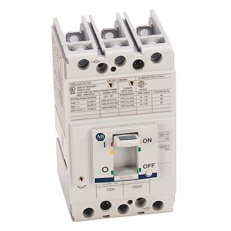 Allen Bradley, 10 to 3000 A, 140 g Molded Case Circuit Breaker 3-Pole 100A, Breaking Capacity 25 kA, DIN Rail