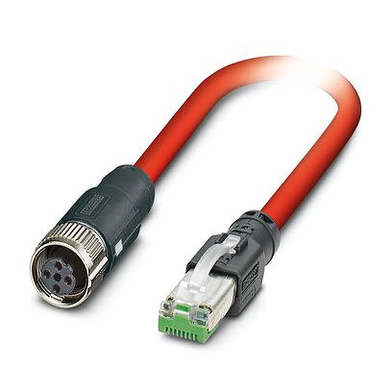 Phoenix Contact, 2 m Cat5 Cat5 Cable, Red M12 to Female RJ45 Male Polyvinyl Chloride Sheath, Shielded