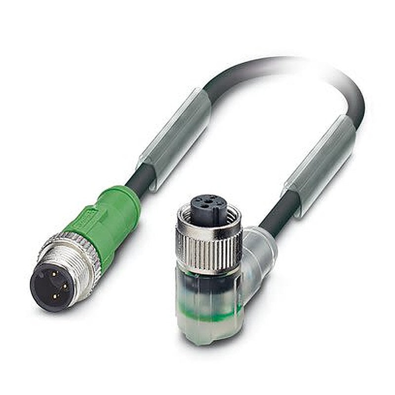 Phoenix Contact Male 3 way M12, M12, Straight, Straight to Female 3 way Angled Socket M12, Angled Socket M12