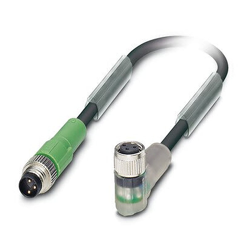 Phoenix Contact Male 3 way M8, M8, Straight, Straight to Female 3 way Angled Socket M8, Angled Socket M8 Sensor Actuator