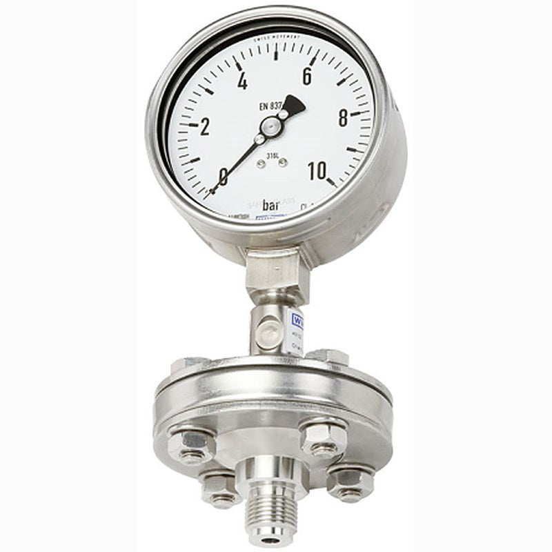 WIKA 1/2 in NPT Threaded Pressure Gauge, 100 mm, 10 bar