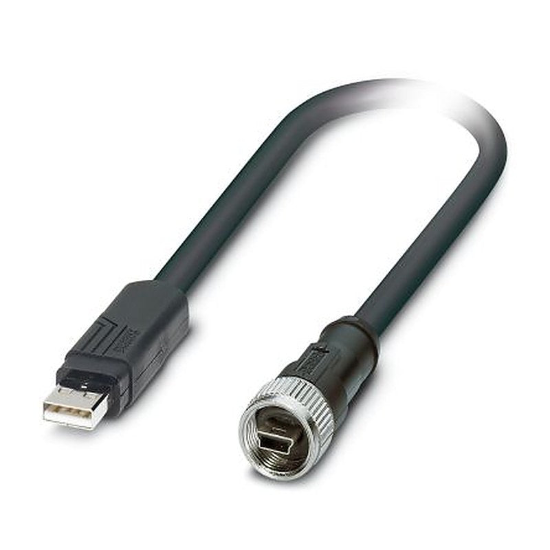 Phoenix Contact IC Socket USB Cable, Male USB Type A to Female, USB 2.0 Mini USB Type B, Black, 2 m