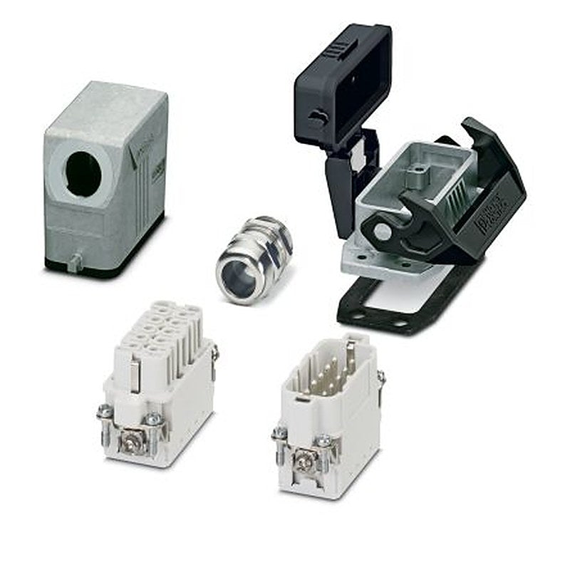 Phoenix Contact kit contents: 2 Housing, Cable Gland, 2 Contact Insert, HC-STA, Heavy Duty Power Connector Kit, 10 Way,
