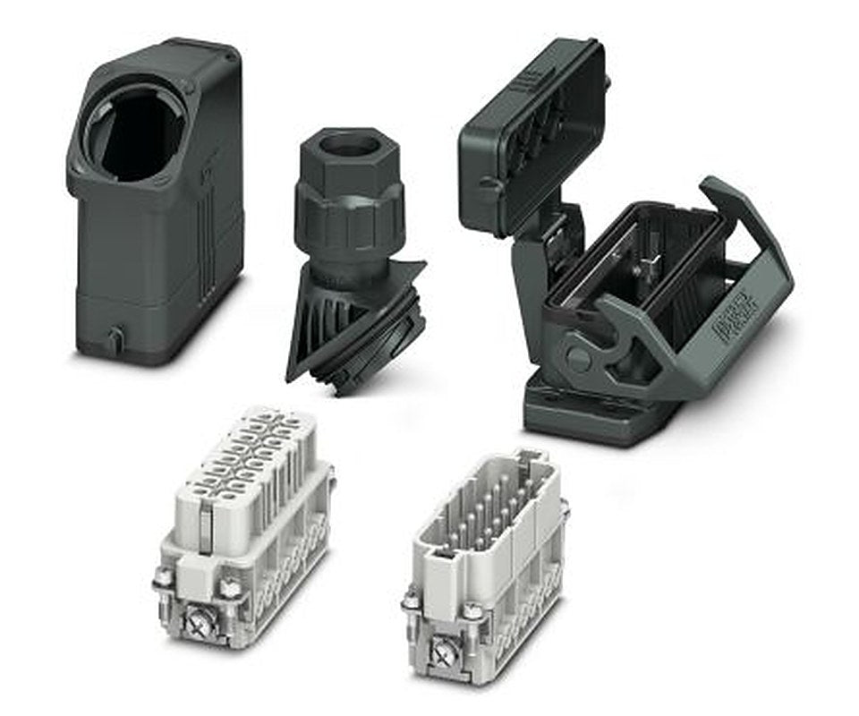 Phoenix Contact kit contents: 2 Housing, 2 Contact Insert, Cable Gland, HC-EVO, Heavy Duty Power Connector Kit, 16 Way,