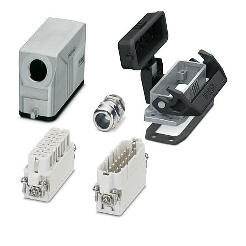 Phoenix Contact kit contents: 2 Housing, Cable Gland, 2 Contact Insert, HC-STA, Heavy Duty Power Connector Kit, 16 Way,