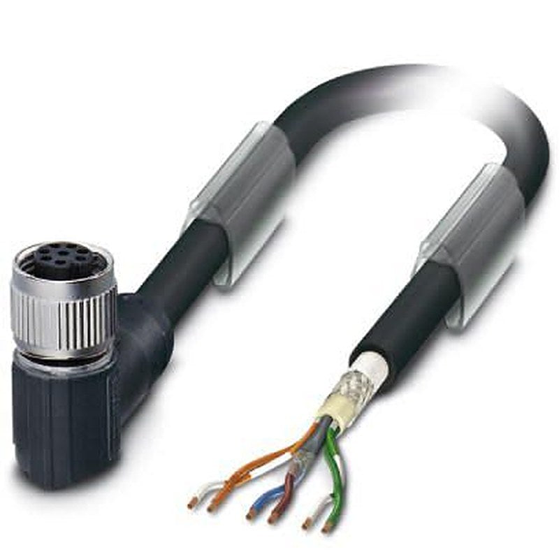 Phoenix Contact Female 6 way M12, Right Angle to Male Free End Bus Cable, 2 m