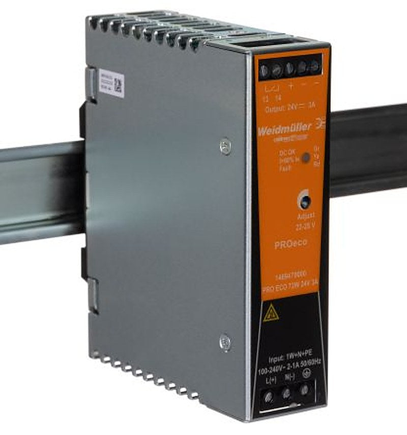 Weidmüller PROeco Switched Mode DIN Rail Power Supply 370 V dc, 264V ac AC/DC Input 28V dc, 3 A Output DC 72 W