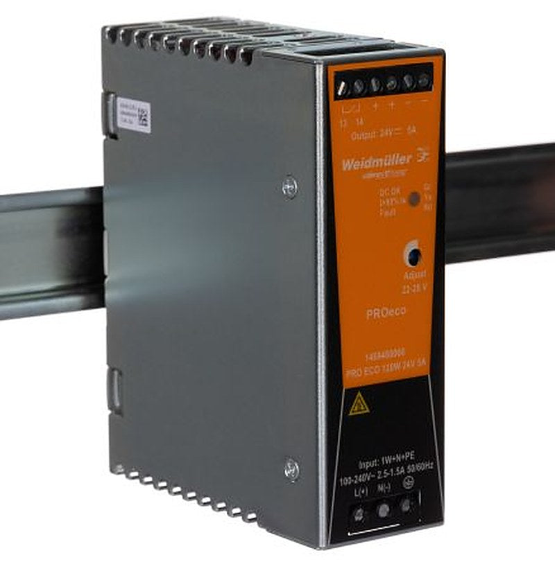 Weidmüller PROeco Switched Mode DIN Rail Power Supply 370 V dc, 264V ac AC/DC Input 28V dc, 5 A Output DC 120 W