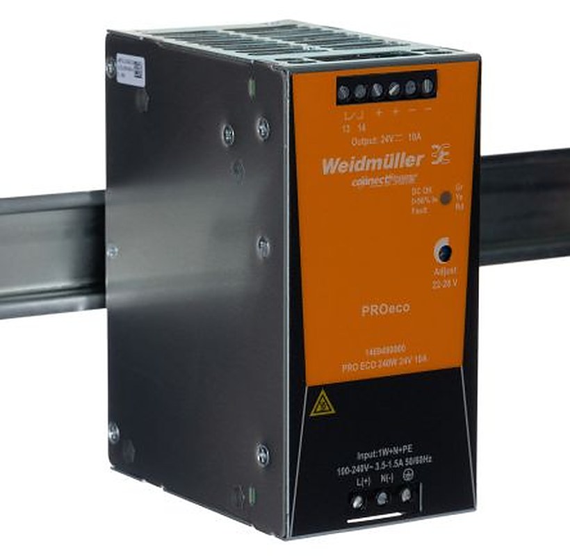 Weidmüller PROeco Switched Mode DIN Rail Power Supply 370 V dc, 264V ac AC/DC Input 28V dc, 10 A Output DC 240 W