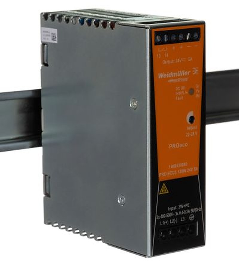 Weidmüller PROeco Switched Mode DIN Rail Power Supply 800 V dc, 575V ac AC/DC Input 28V dc, 5 A Output DC 120 W