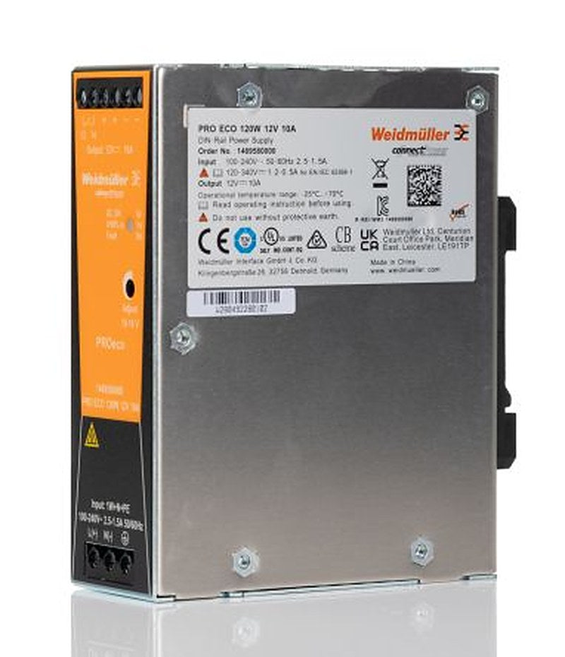 Weidmüller PRO ECO Switched Mode DIN Rail Power Supply 264V ac AC/DC Input 16V dc, 10 A Output DC 120 W