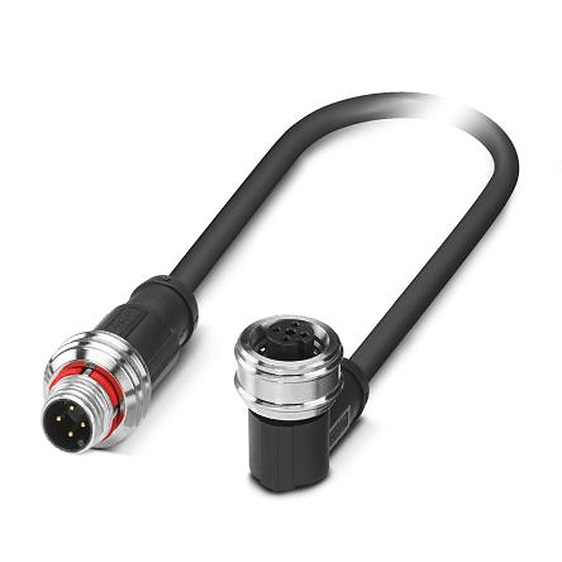 Phoenix Contact Male 4 way M12, Straight to Female 4 way Angled Socket M12 Sensor Actuator Cable, 3 m