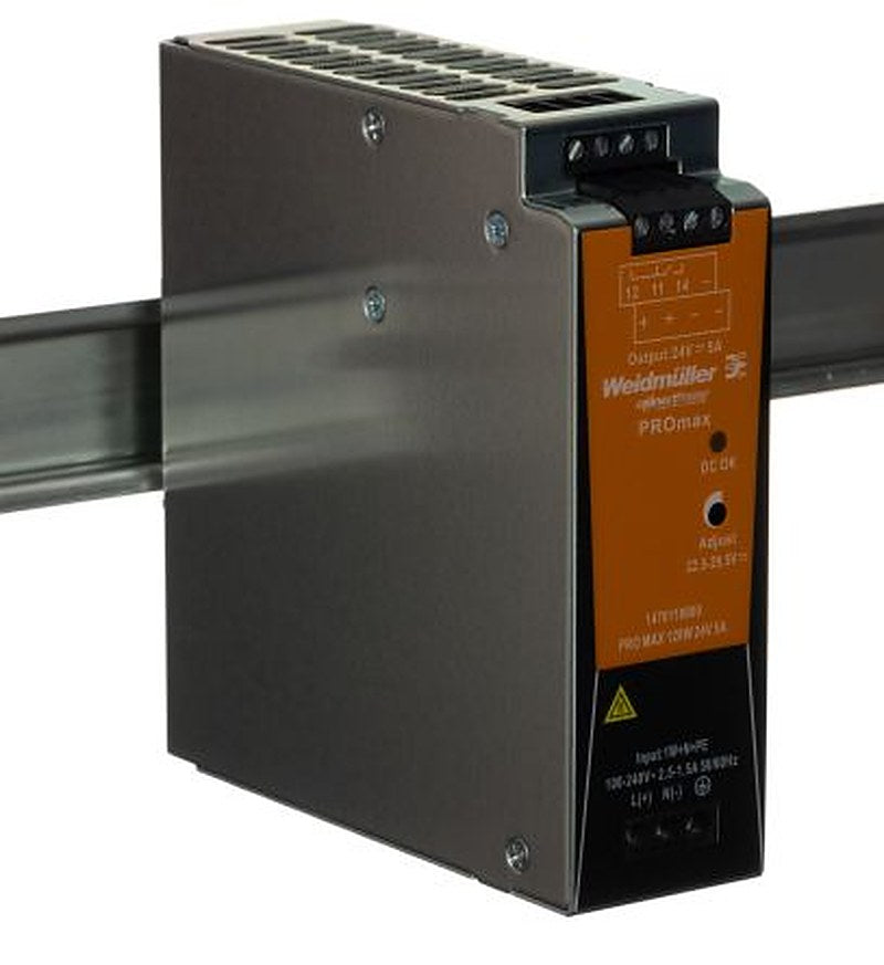 Weidmüller PRO Max Switched Mode DIN Rail Power Supply 370 V dc, 277V ac AC/DC Input 28V dc, 5 A Output DC 120 W