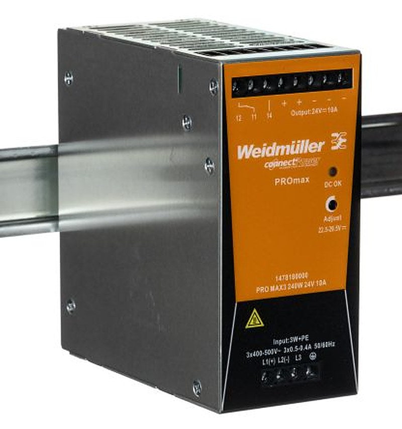 Weidmüller PRO Max Switched Mode DIN Rail Power Supply 800 V dc, 575V ac AC/DC Input 28V dc, 10 A Output DC 240 W