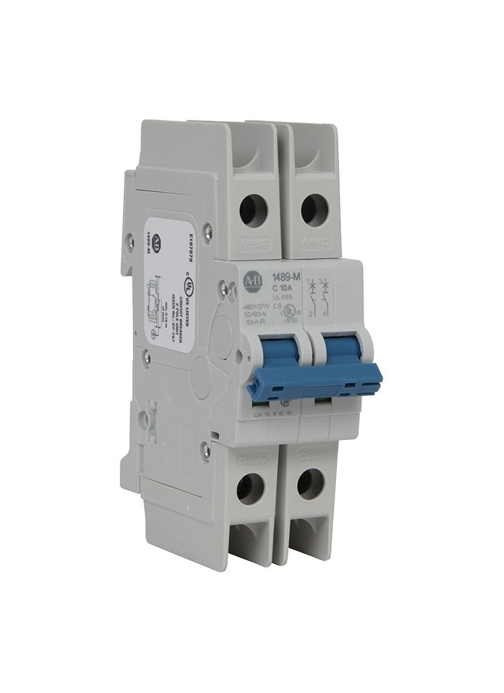 Bulletin 1489-M Thermal-magnetic Circuit Breakers, Standard configuration, AC, 2 Pole Configuration, Trip Curve C, UL/CSA Max. Voltage:480Y/277V AC, 96V DC; IEC/EN Max. Voltage: 400V AC,1.6A