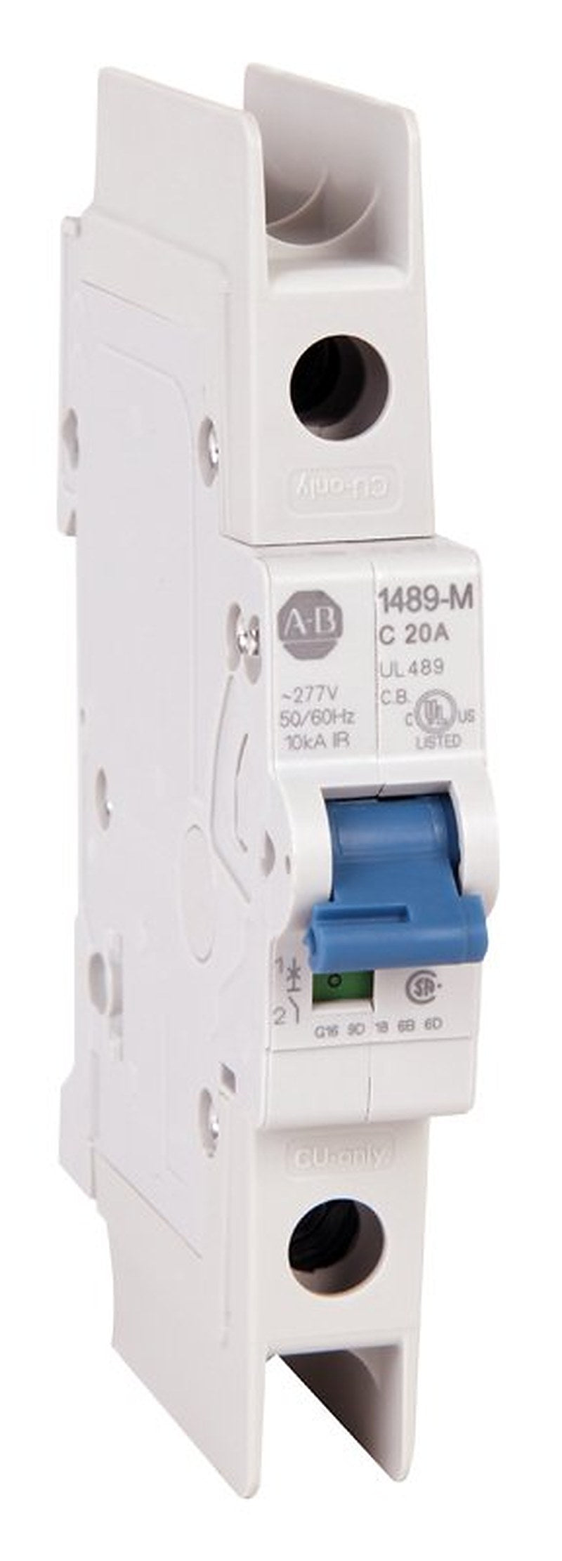 Bulletin 1489-M Thermal-magnetic Circuit Breakers, Standard configuration, AC, 1 Pole Configuration, Trip Curve D, UL/CSA Max. Voltage: 277V AC, 48V DC, IEC/EN Max. Voltage: 230V AC,2A