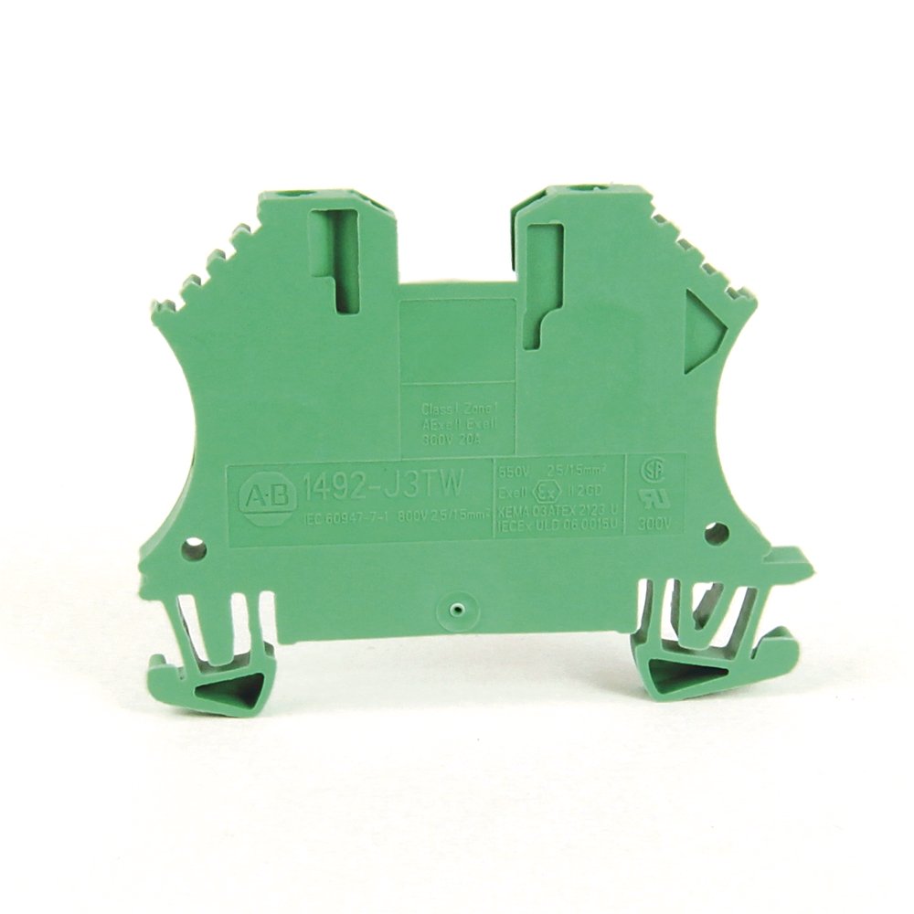 1492-J IEC Terminal Block, One-Circuit Feed-Through Block, 2.5 mm (# 24 AWG - # 12 AWG), 3 Connection points, 2 on one side, Gray (Standard),