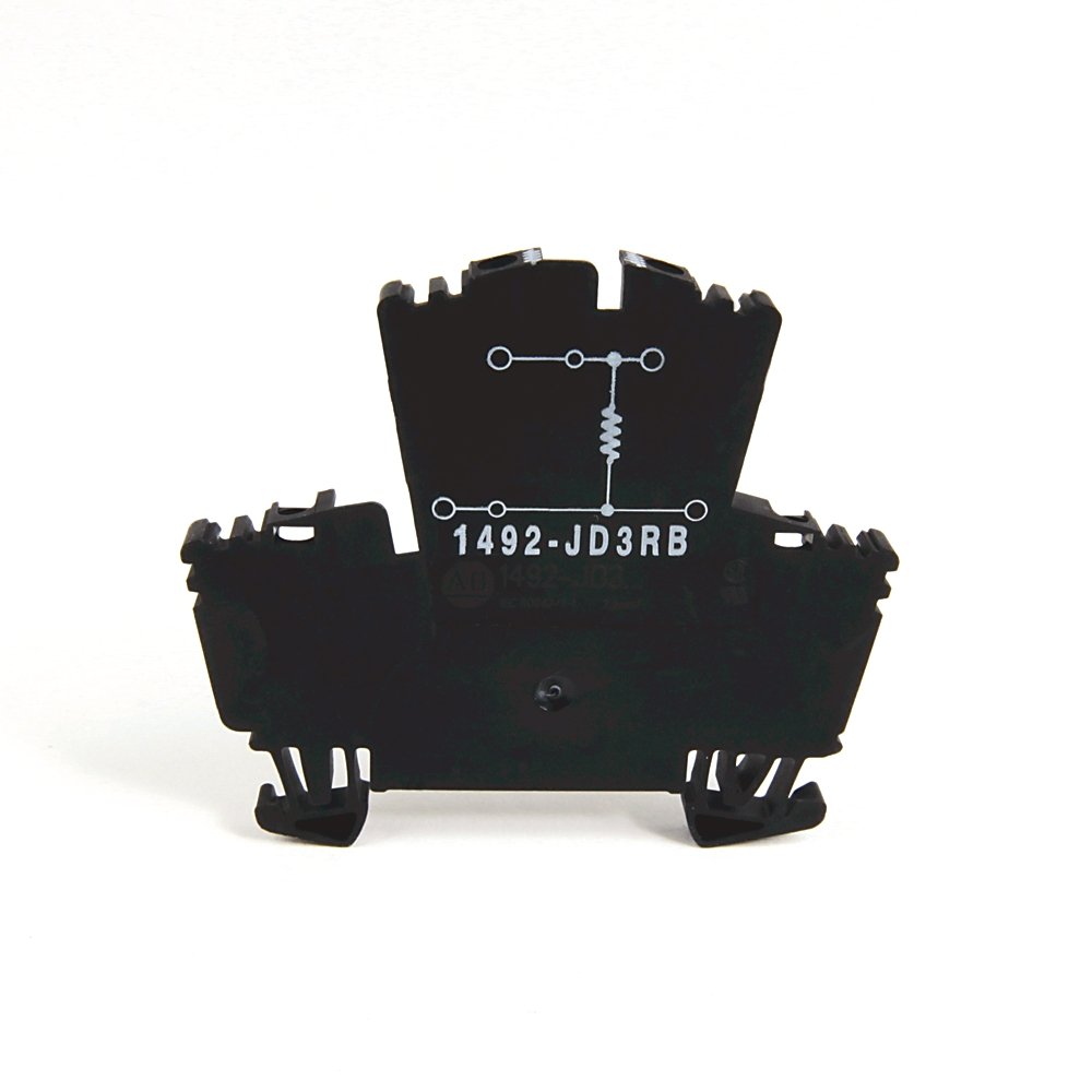 1492-J IEC Terminal Block, Two-Circuit Feed-Through Block, 2.5 mm (# 24 AWG - # 12 AWG), Two level block with a selectable resistor value between the 2 levels, Black (Standard), 1000 Ohm Resistance