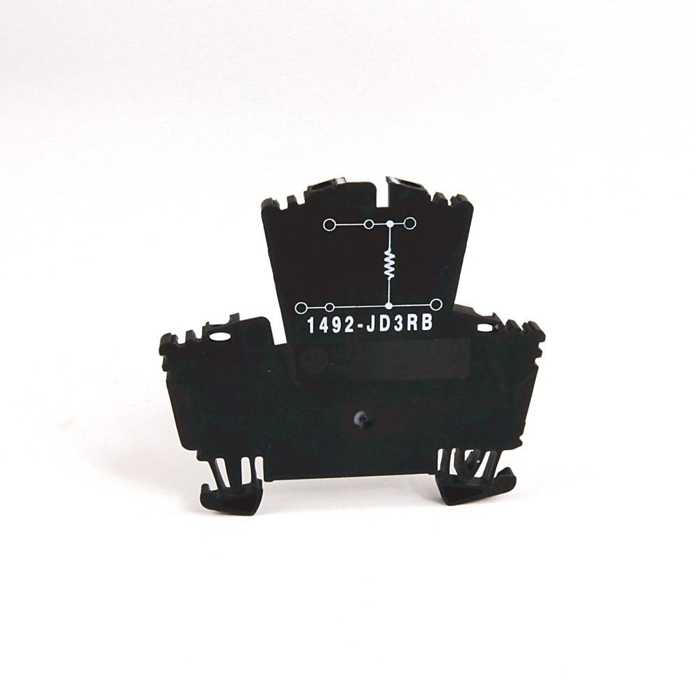 1492-J IEC Terminal Block, Two-Circuit Feed-Through Block, 2.5 mm (# 24 AWG - # 12 AWG), Two level block with a selectable resistor value between the 2 levels, Black (Standard), 10k Ohm Resistance