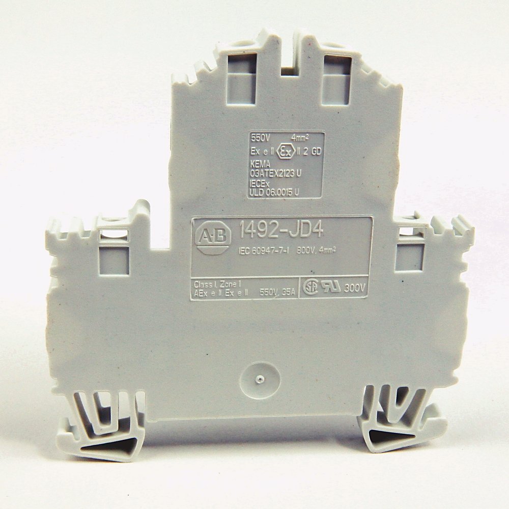 1492-J IEC Terminal Block, Two-Circuit Feed-Through Block, 4 mm (# 26 AWG - # 10 AWG), Standard Feedthrough, Yellow,