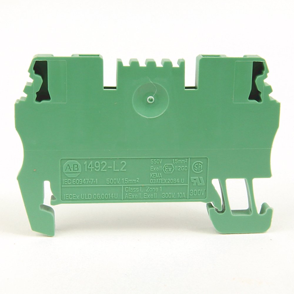 Spring Clamp Terminal Block,One-Circuit Feed-Through Block,1.5mm² (# 26 AWG - # 14 AWG),Standard Feedthrough,Green,