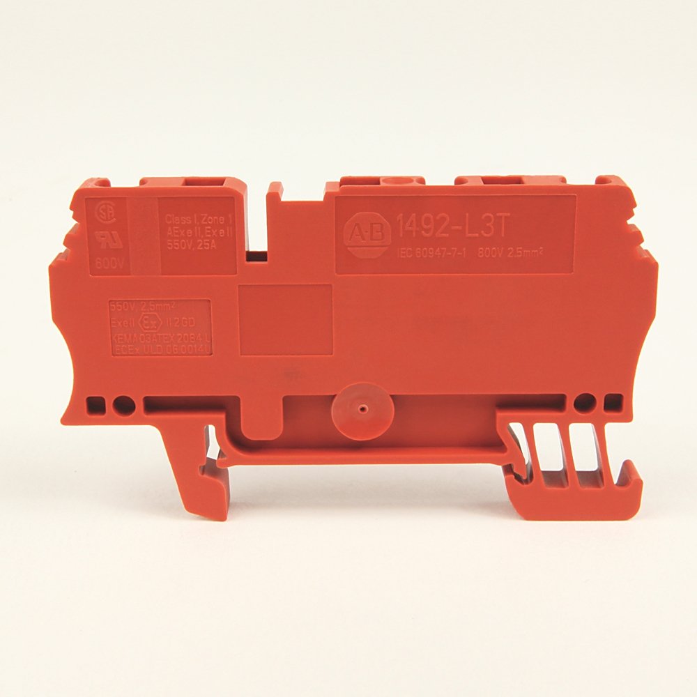 Spring Clamp Terminal Block,One-Circuit Feed-Through Block,2.5mm² (# 30 AWG - # 12 AWG),2 Connection points on one side,Red,