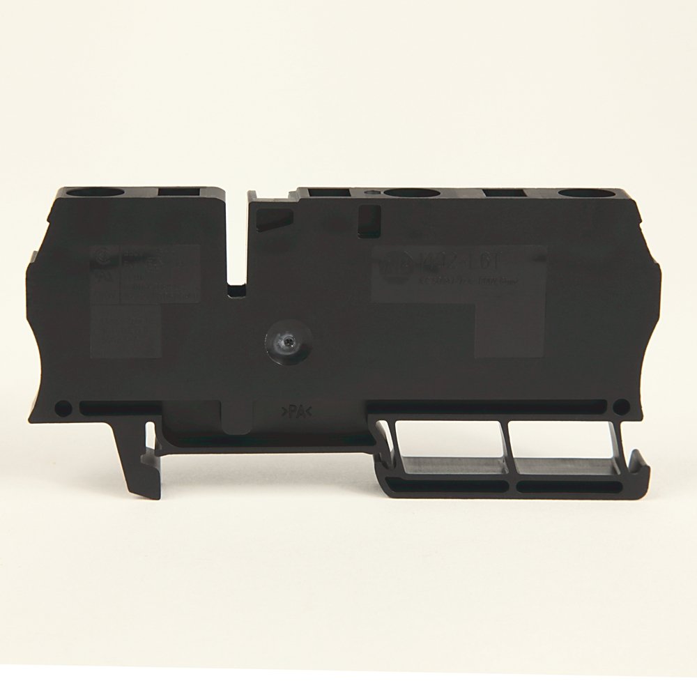 Spring Clamp Terminal Block,One-Circuit Feed-Through Block,6 mm (# 22 AWG - # 10 AWG), 4 mm for H4 block,2 Connection points on one side,Black,