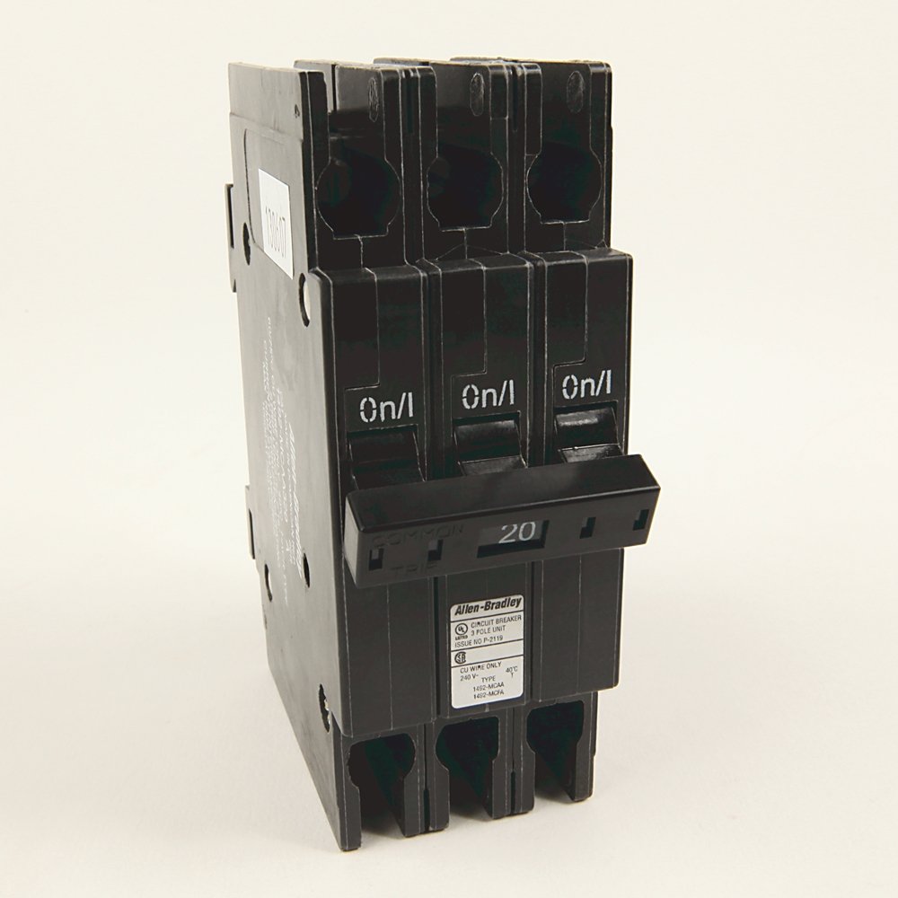 1492-MC Thermal-magnetic Miniature Circuit Breakers, 1492 Miniature Circuit Breaker, 240 V AC, Circuit Breaker - ½" wide per pole, DIN rail mounting, 10 kA, 3 Poles, 15 Amps, Standard Terminal, None