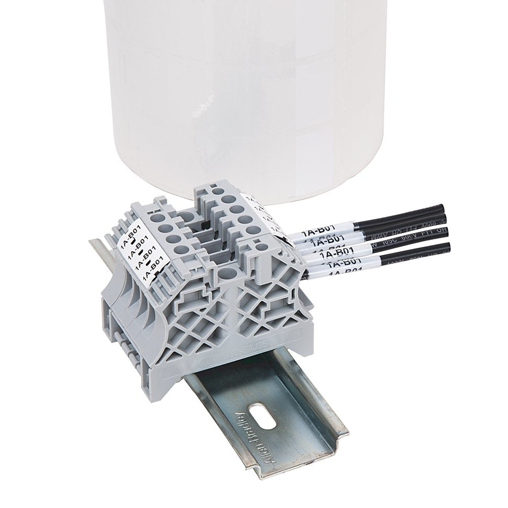 Conductor and cable marker tags, spool packaging, self-adhesive, wrap-around wire identification, length 19mm, width 25mm, conductor outer dimension 2 - 4mm, Vinyl film material, HB flammability rating (UL 94), White