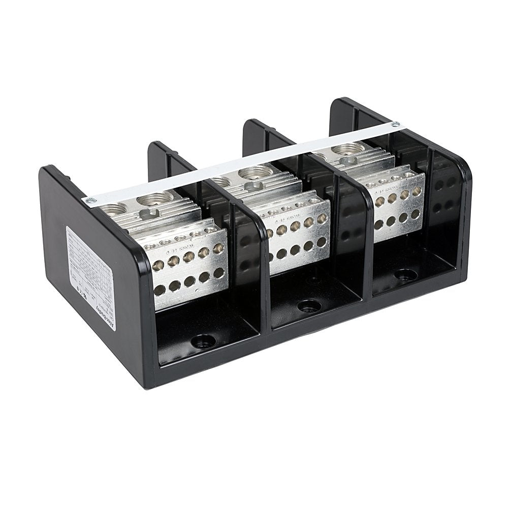 1492 Power Block, Power Distribution Block, 3-Pole, Aluminum, 2 Openings Line Side, 12 Openings Load Side, 760 Amps