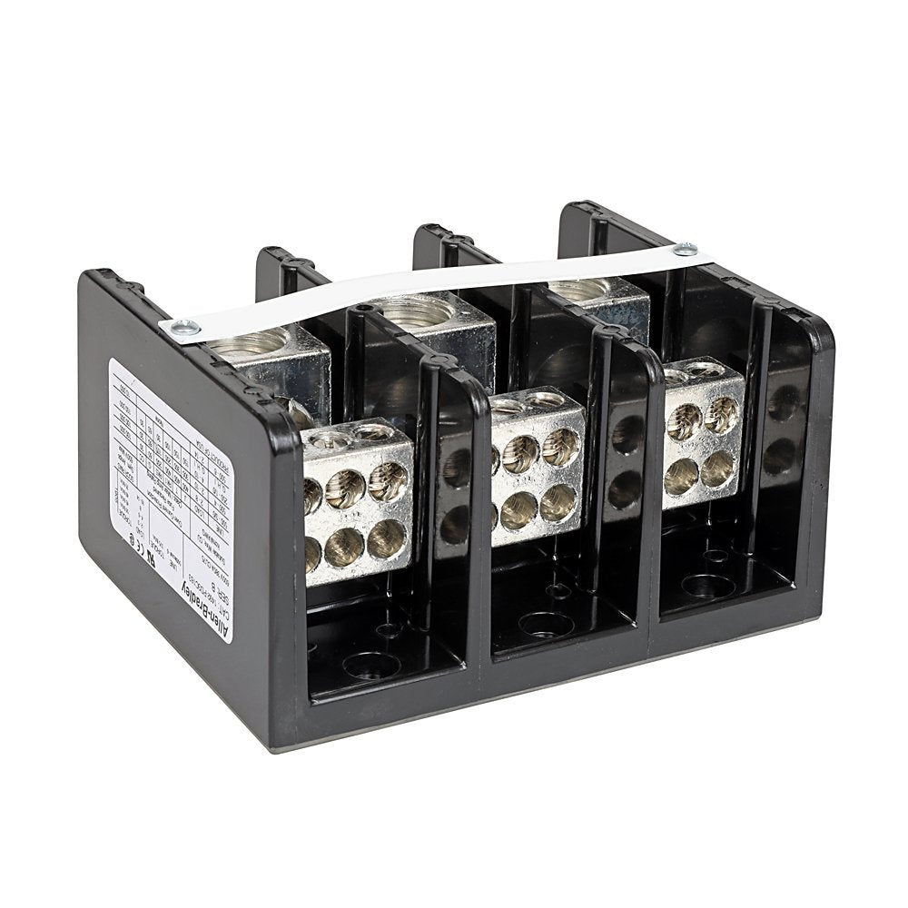 1492 Power Block, Copper Connector Block, 3-Pole, Copper, 1 Opening Line Side, 6 Openings Load Side, 380 Amps