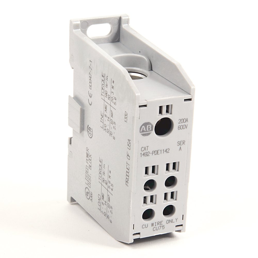 1492 Enclosed Power Distribution Block, 1-Pole, Aluminum, 1 Opening Line Side, 4 Openings Load Side, 200 Amps