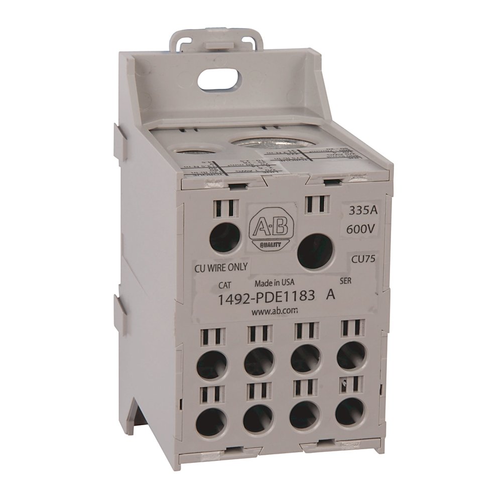 1492 Enclosed Power Distribution Block, 1-Pole, Aluminum, 2 Openings Line Side, 8 Openings Load Side, 335 Amps