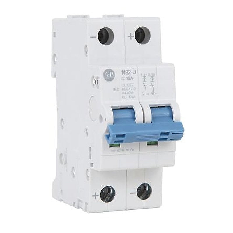 Allen Bradley 1492-D2 1492-D Miniature Circuit Breaker, 2-Pole, 16A, Type C, 240V ac AC, 62.5 V dc DC, 15 kA Breaking