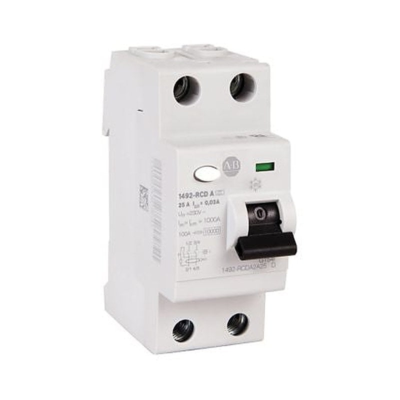Allen Bradley 1492-RCD Residual Current Devices Series Residual Current Device, 25A, 2-Pole, 30 mA, Type A, 1 kA, 110 V