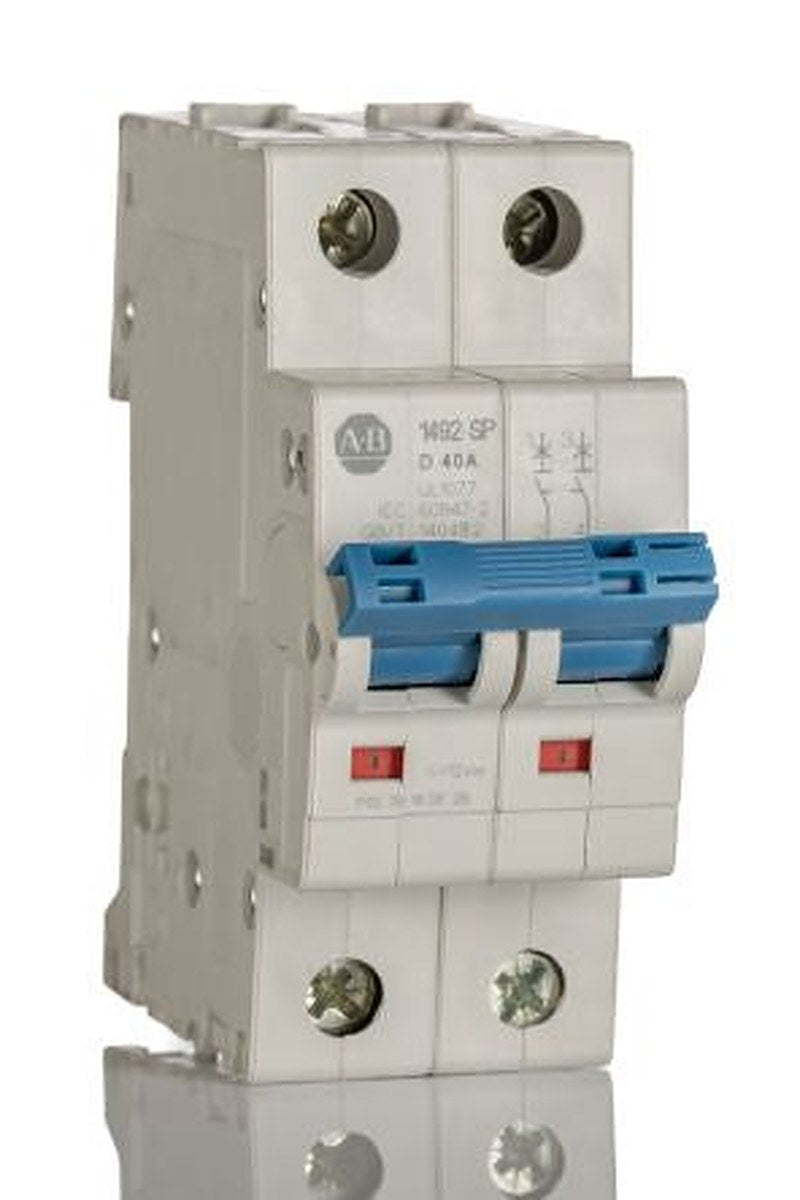 Allen Bradley 1492-SPM 1492-SPM Miniature Circuit Breaker, 2-Pole, 40A, Type D, 480V ac AC, 96 V dc DC, 15 kA Breaking