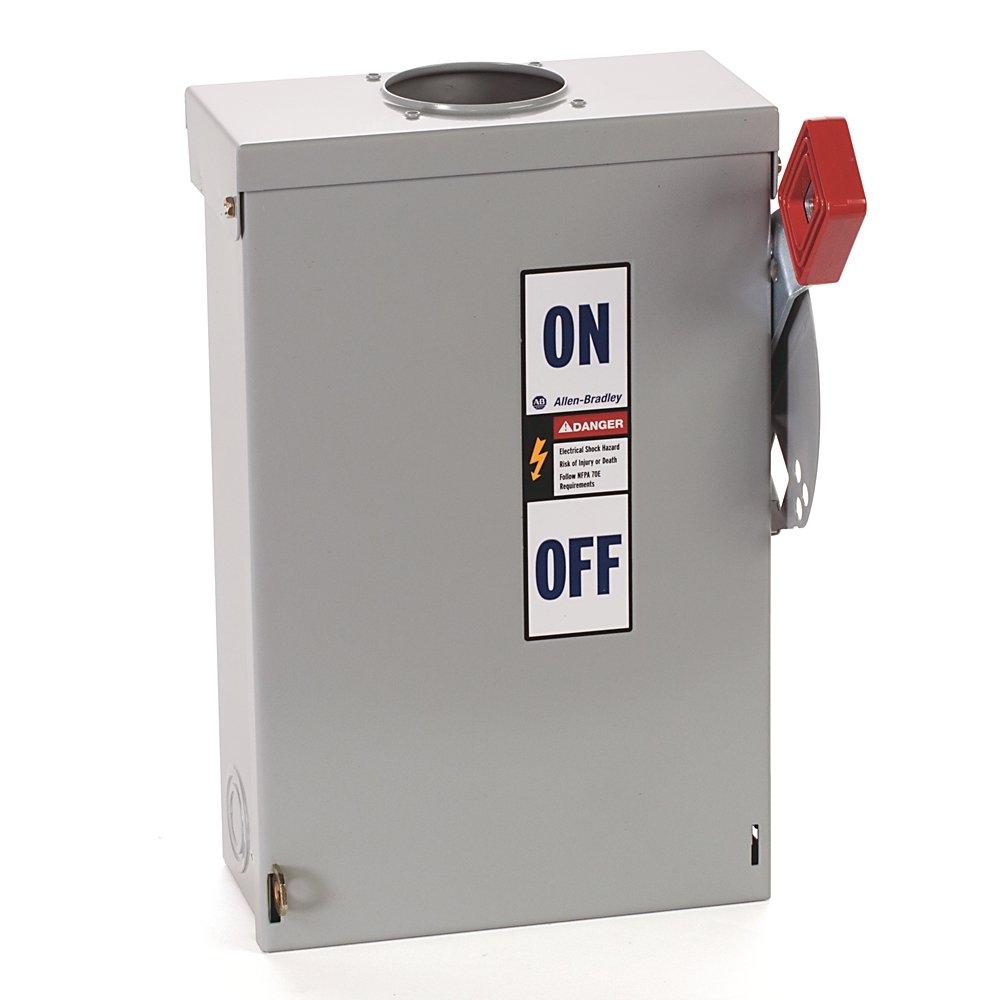 1494H Heavy Duty Safety Switch, 30A 600V AC Fusible Disconnect Switch, Type 3R Rain-Proof Painted Metal Enclosure, Door Latch